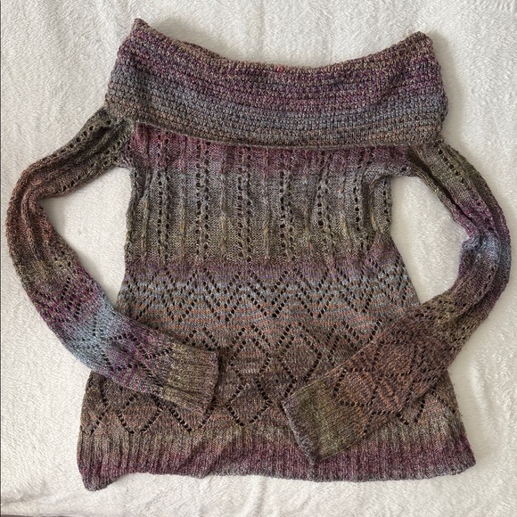 Multicolor Off-Shoulder Knit Sweater - Picture 2 of 2
